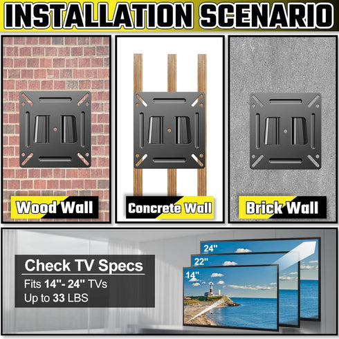 HuGuWdy 14-24 1 33 lbsUp 100x100 Monitor Wall Mount for Most LED LCD TV or ComputerSmall TV Mount RV Mount Bracket