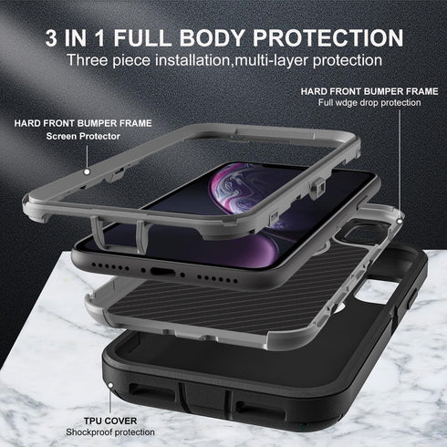 Shop iPhone XR Case: Military Grade 3-in-1 Heavy Duty Shockproof, Drop Proof, Dust Proof + 2 Tempered Glass Protectors