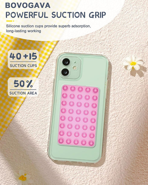 BOVOGAVA Suction Cup Phone Mount, Silicone Sticky Phone Grip with Magnetic Ring for iPhone & Android, Initial Double