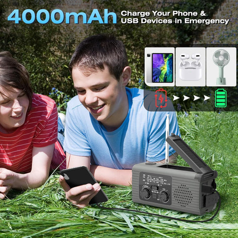Emergency Radio, 4000mAh Solar Hand Crank AM/FM/NOAA Portable Weather Radio with Phone Charger