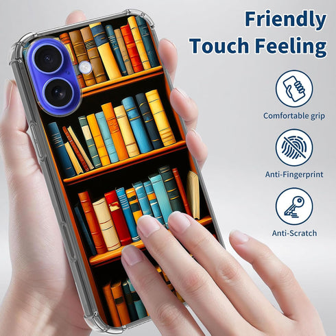 BFSEROBJ 17 17 6.3 inch 2025 for iPhone Case with a Bookshelf Pattern Design Ultra-Thin Clear Soft TPU Silicone Drop