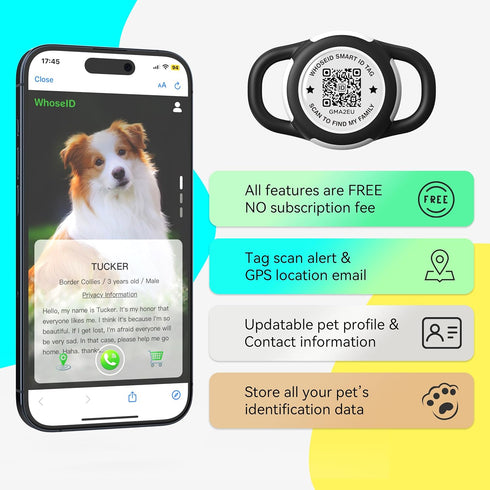 QR Code Airtag Holder - Waterproof Full Body Protection Anti-Lost Case for Dog, Cat, Collar, Backpack (Black, Small)
