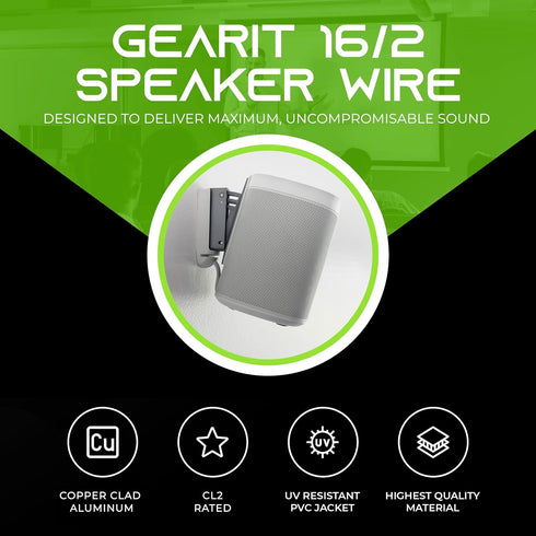 GearIT 16/2 Speaker Wire (100 Feet) 16 Gauge Copper Clad Aluminum, Fire Safety in Wall Rated Audio Cable