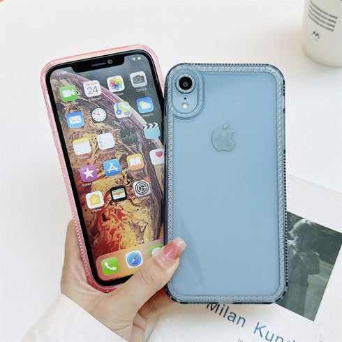 Cute Clear Bling Crystal Diamond iPhone XR Case with Sparkle Camera Lens Protector, Soft TPU Cover for Women, Blue.