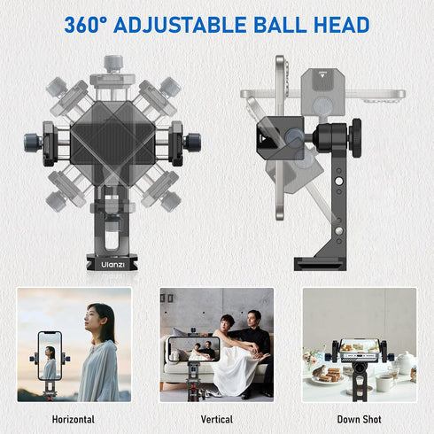 Ulanzi MA53 Metal Phone Tripod Mount Adapter with Arca Swiss/Uka Interface, 2 Cold Shoe, 360° Swivel for Photo Video