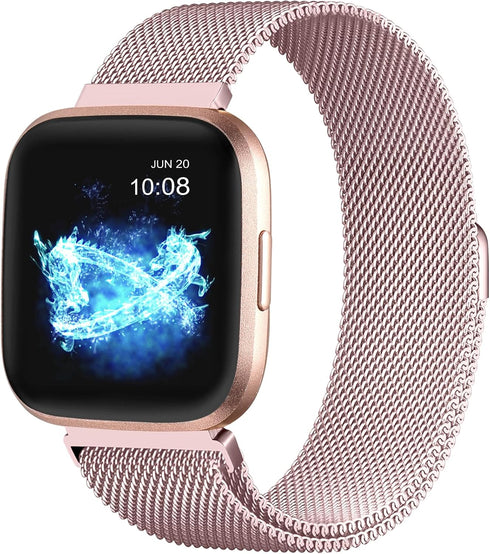 ZWGKKYGYH Compatible with Fitbit Versa and Versa 2 Bands, Rose Gold Stainless Steel Magnetic Band Strap, Large