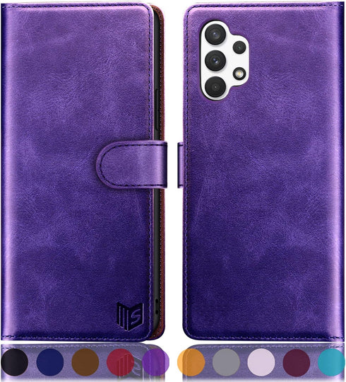 SUANPOT RFID Blocking Leather Wallet Case for Samsung Galaxy A32 5G - Flip Folio Book Phone Case