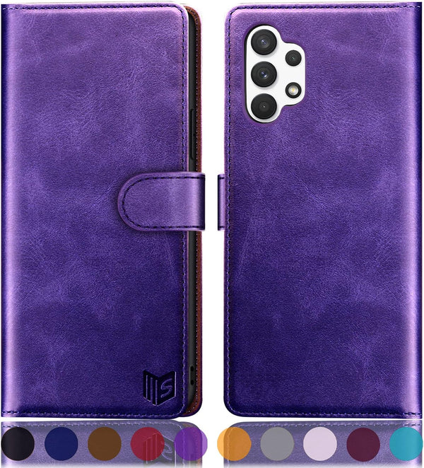 SUANPOT RFID Blocking Leather Wallet Case for Samsung Galaxy A32 5G - Flip Folio Book Phone Case