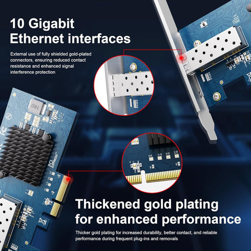 BZIZU 10Gb 82599EN, X520-DA1 X4/X8, PCIe NIC, Intel SFP+ Port, Compatible, PCIe Low Profile, Supports Windows