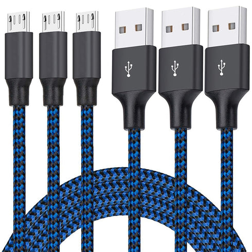 3Pack Micro USB Cable 6FT Braided Charger for Samsung Galaxy S6 S7 Edge & Android Phones - Fast Charging - Blue