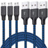 3Pack Micro USB Cable 6FT Braided Charger for Samsung Galaxy S6 S7 Edge & Android Phones - Fast Charging - Blue