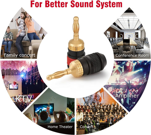 WGGE WG-008 24K Gold Safety Speaker Connector Banana Plugs for Speaker Wire, 12 Pairs