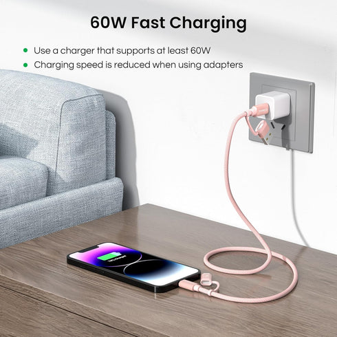 Basesailor 4-in-1 USB C to USB C Cable 1ft, 60W Fast Charging Multi Charger Cord for Kindle Fire, Samsung Tab - 2023