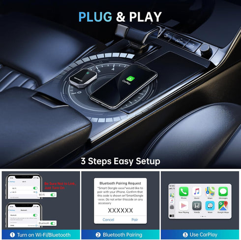 GRAYWATER Wireless CarPlay Adapter - Convert OEM Wired to Wireless Car Play Dongle for Cars 2015+