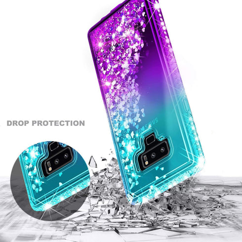 Case for Samsung Galaxy Note 9 with Screen Protector, Flexible TPU Film, Ring Holder/Wrist Strap, Sparkle Glitter
