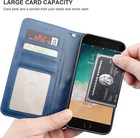 Bocasal Wallet Case for iPhone 7/8 Plus, 5.5 inch, Blue, Magnetic Detachable Kickstand, Card Holder, Shockproof