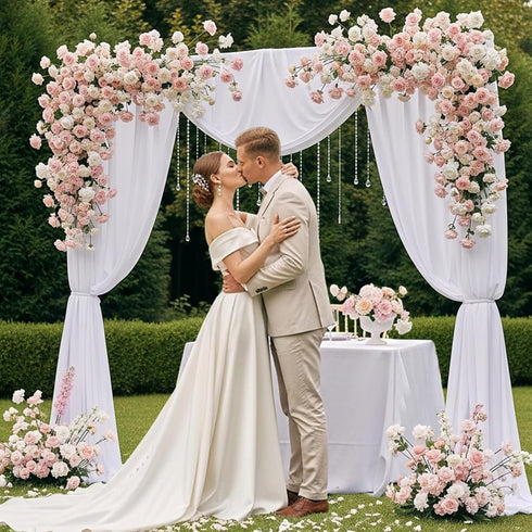 8.2FT 2 Square Backdrop Stand Heavy Duty, Gold Metal Wedding Arch Frame Adjustable, Change Over The Table Rod Stand