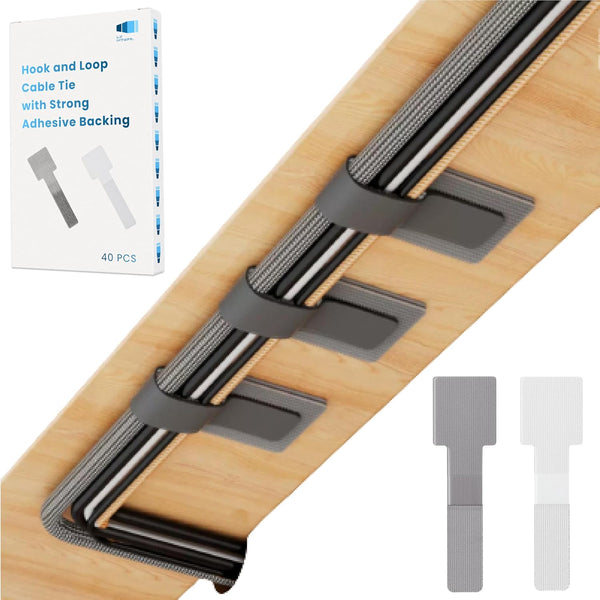 Hook and Loop Cable Ties - Self Adhesive Hook and Loop Straps, Sticky-back Cord Organizer, 40Pcs per Pack