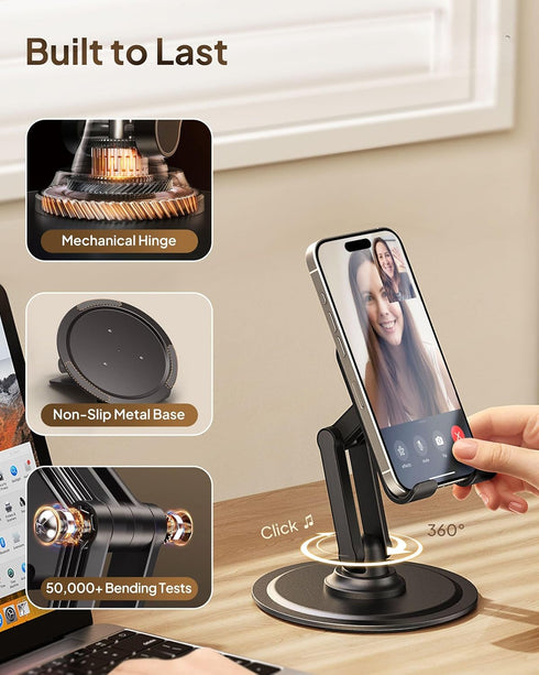 Cooper 360° Stand - Adjustable Cell Phone Stand for Desk, 360° Click-Rotating, Multi-Angle, Non-Slip Metal Base,