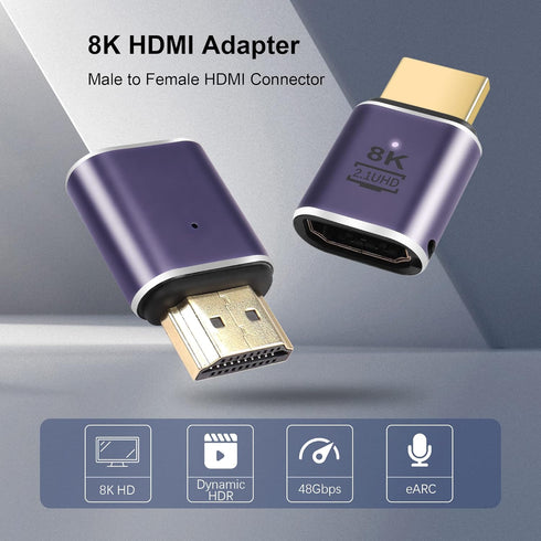 PNGKNYOCN 8K HDMI Adapter, 48Gbps HDMI 2.1 Male to Female Extender, Supports 8K@60Hz, 4K@120Hz, HDR, eARC (2-Pack)