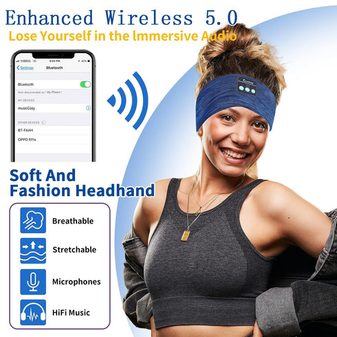 Sleep Headphones Headband Wireless for Sleeping Side Sleepers - Adjustable Bluetooth Headphones for Women Men (Blue)