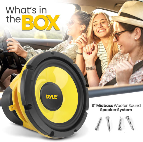 Pyle Car Midbass Speaker System - Pro 8 Inch 400 Watt 4 Ohm Auto Mid-Bass Component Poly Woofer Audio Sound Speakers