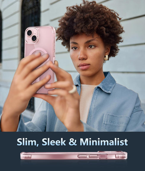 FNTCASE iPhone 15 Case: Rugged Shockproof Bumper, Military Grade Drop Protection, Anti-Yellowing, 6.1" Clear PinkRing.