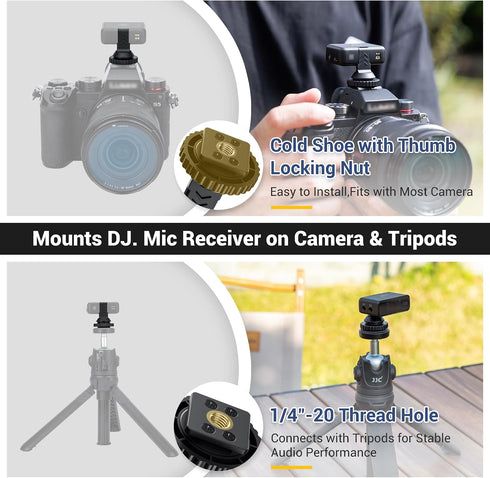 1 1/4"-20, Mic1 JJC Cold Shoe Mount Adapter for DJI Mic with Durable ABS Cold Shoe Adapter for DJI Only, Hot Shoe