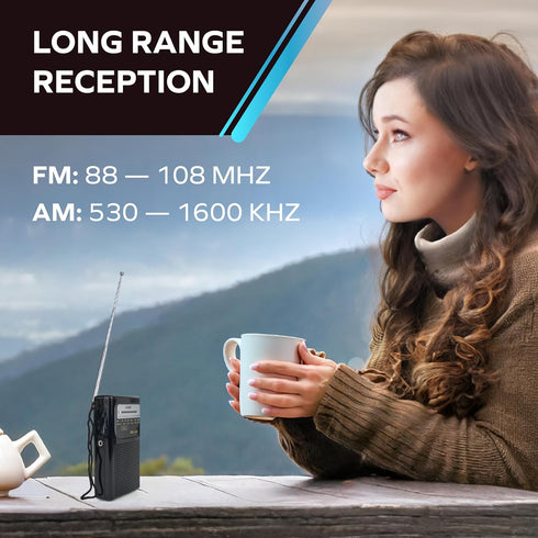 Coby Portable AM/FM Radio, Retro Pocket Radio for Indoor/Outdoor Use, Emergency-Preparedness Essential, 800-Hour