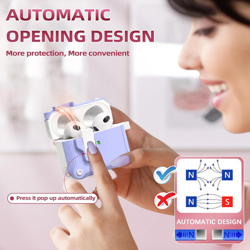 R-fun AirPods 3rd Generation 2021 Charging Case Cover, Full Drop Protection with Cleaner Kit & Keychain, White/Lavender