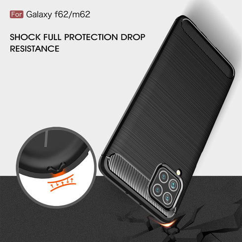 Samsung Galaxy M62 Case, Galaxy F62 Case, Carbon Fiber Texture Design Cover, Shock Absorption, Black
