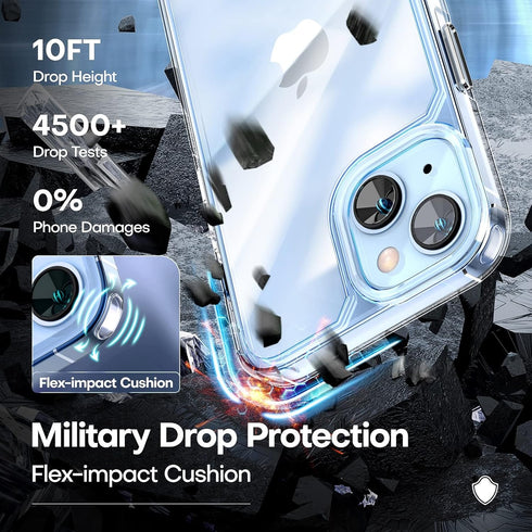 TAURI 3 in 1 iPhone 14 Case Clear, Not Yellowing with 2X Screen Protectors, Military-Grade Drop Protection, Slim 14
