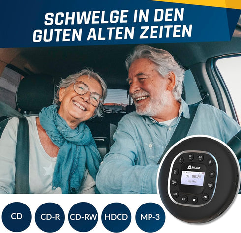 KLIM MP3 Journey - Portable CD Player with Long-Lasting Battery - New - with Headphones - Radio FM - Compatible CD