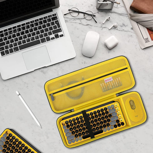 BOVKE Hard Carrying Case for Logitech POP Keys Mechanical Wireless Keyboard and Mouse Combo, Black+Blast Yellow