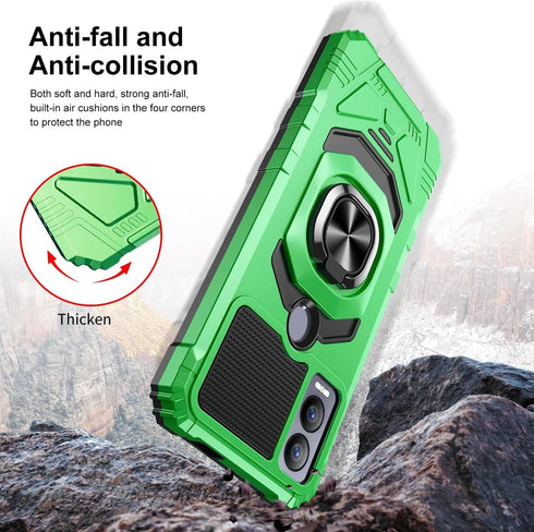TJS Heavy Duty Drop Protection Case for Cricket Magic 5G & AT&T Propel 5G with Tempered Glass Screen Protector, Green