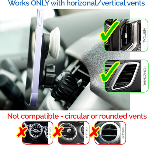 Magnetic Socket Car Mount, Phone Holder for All Socket Grips, AC Vent Clip, 360° Rotation, Ultra Stability
