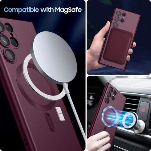 Matte Shockproof Phone Shell for Samsung Galaxy S22 Ultra, Compatible with MagSafe, Slim Thin Magnetic Cover (Burgundy)