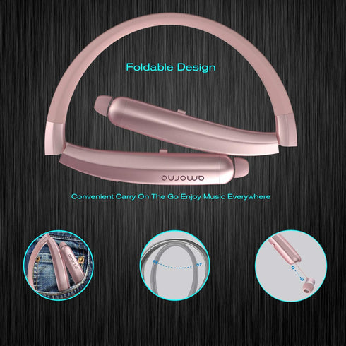 Headset AMORNO Foldable Bluetooth Headphones, Wireless Neckband Sports with Retractable Earbuds, Sweatproof Noise