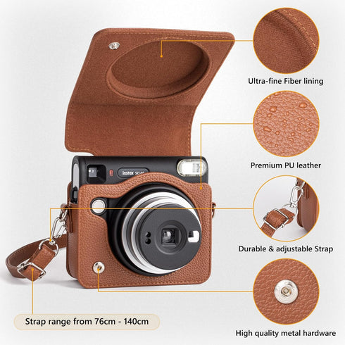 Protective Case for Fujifilm Instax Square SQ40 Instant Camera, Vintage PU Leather Bag with Adjustable Shoulder Strap