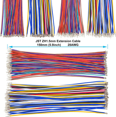 JST Connector Kit 1.5mm Pitch JST-ZH 1.5 Male Female Connector with Premium 28AWG Pre-Crimped Extension Cables