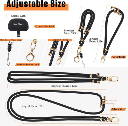 Universal Phone Lanyard with Wrist Strap, Adjustable Crossbody Cell Phone Lanyard Neck Strap with 2 Lobster Clips