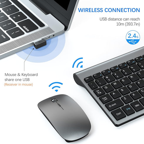 TopMate Wireless Keyboard and Mouse Combo, Ultra Slim 2.4G Silent USB Mouse and Scissor Switch Keyboard Set, Gray Black
