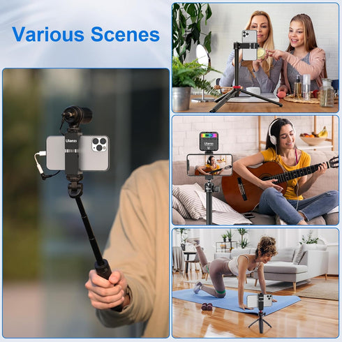 ULANZI ST-02S Aluminum Phone Tripod Mount with Cold Shoe, Universal Metal Adjustable Clamp for iPhone & Samsung