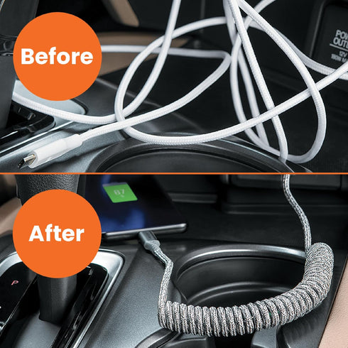 Ventev Chargesync Helix Cable 14" - Expandable USB A to USB C, Cloth Covered Braided Cable, Fast Charging