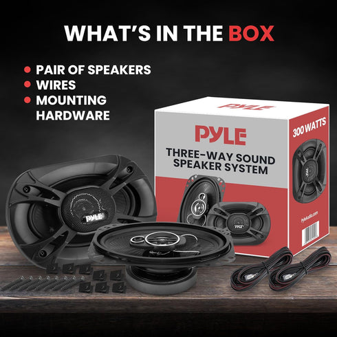 Pyle 3-Way Universal Car Stereo Speakers - 300W 4" x 6" Triaxial Loud Pro Audio Component Speaker (Pair)
