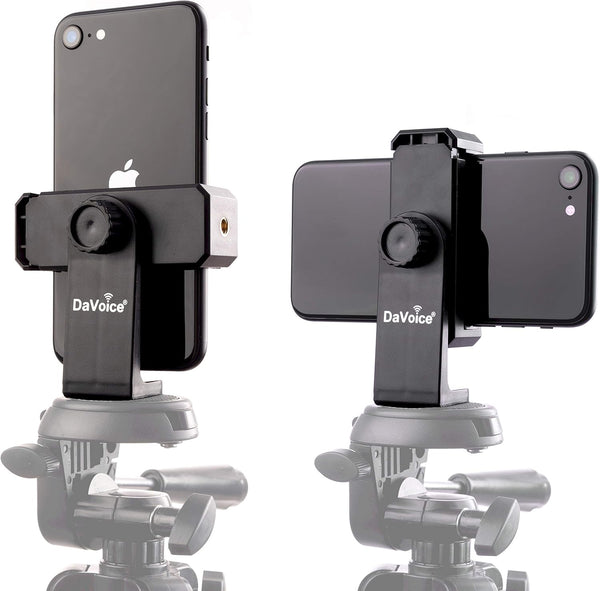 DaVoice Tripod Phone Mount Adapter, 360 Rotating Holder, Compatible with iPhone Smartphone Camera