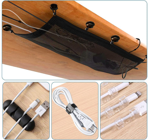 Under Desk Cable Management Net, 36PCS Flexible Wire Hiders, Extra Large Capacity Organizer for Most Tables