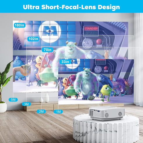 Mini Projector, HD Portable 1080P Full HD Supported, Compatible with Smartphone, Tablet, Laptop, White