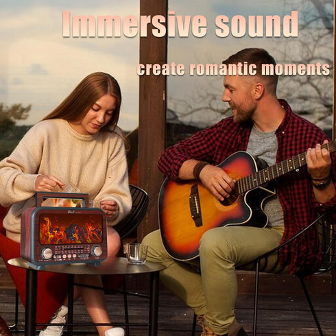 T.TAOMI Retro Portable Radio AM FM SW Shortwave Radio with Bluetooth Speaker,Flame Atmosphere Lamp Battery Operated,SUB