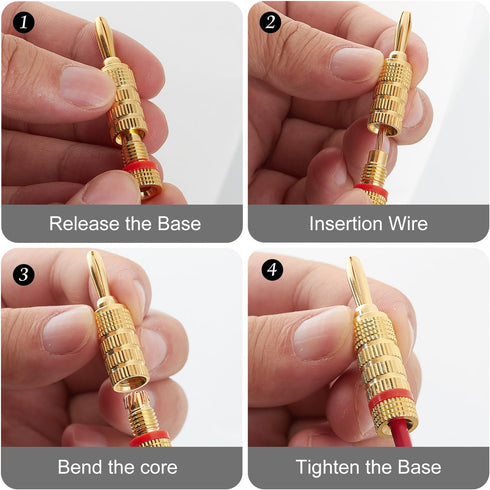 WGGE WG-3333 24k Gold Plated Speaker Banana Plugs - Closed Screw Type (12 Pairs)